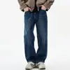 Roupa Masculina Muqiu Primavera Nova Estilo Americano Jeans Lavado Retrô para Homens, Calça Longa Reta Solta de Alta Qualidade