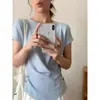 Top de punto Tencel a rayas estilo coreano con cuello en V y mangas en los hombros para mujer, diseño de verano con dos botones y fruncido cruzado en la cintura, top casual