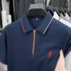 Estilo Nuevo de Verano Camisa Polo de Moda para Hombre con Media Cremallera, Color Sólido Bordado para Hombres Jóvenes y de Mediana Edad, Estilo Coreano de Alta Gama Casual de Manga Corta para Hombre