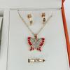 Cross-border New Hot Oil Dropping Plate Diamante em Borboleta Dourada Casual Pulseira Anel Colar Brincos Terno feminino