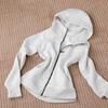 Sudadera Chaqueta Gris Ajustada para Mujer Nueva Principios de Otoño Petite Cintura con Capucha Cremallera Cárdigan Hombro Derecho Top Corto