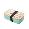 Lonchera de madera de doble capa estilo japonés transfronteriza para trabajadores de oficina lonchera diaria lonchera con compartimento de paja de trigo de aspecto elegante