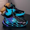 Tênis Esportivo Infantil Respirável de Malha 2025 Novo Outono Sapatos de Estudante para Meninos Tênis de Basquete de Couro Tênis de Meninos com Amortecimento
