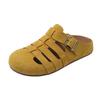 Zapatillas de Baotou para Mujer Zapatillas de Verano para Exterior Nuevo Estilo Francés Retro Cuero Genuino Birkento Arrastre Planas Slip-on Zapatos Muller
