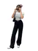 Zt6619 Top de Punto Transfronterizo para Mujer con Rayas y Puntadas, Casual y Elegante, sin Espalda con Lazos y Cordones