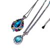 Pintura a óleo vintage Aqua Blue Water Drops Gem Ring banhado a ouro 18K Diamond Group Set Zircon Opening Ring Brilliant Necklace