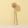 Ferramenta de Limpeza de Panelas Doméstica Escova para Panelas de Cabo Longo Crina Natural de Cavalo Sisal Fibra de Coco Escova de Limpeza Cabo de Madeira Escova para Limpeza de Panelas e Tigelas