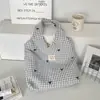 57191 Verão Novo Estilo Ins Xadrez Azul Bordado Flor Pequena Ombro Único Bolsa de Compras Casual Tote Bolsa de Lona Colete