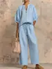 Conjunto de Pantalones Anchos de Color Sólido, Cremallera, Cuello Redondo, Casual Holgado para Mujer, Nuevo Verano 2026, Transfronterizo Europeo y Americano