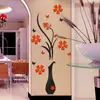 Jarrón ciruela cristal acrílico 3D pegatinas de pared para sala de estar, entrada, dormitorio, TV, fondo de pared, accesorios para el hogar, pegatinas de pared