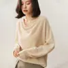 Suéter Slim de Cashmere para Mulheres, Novo Suéter Solto de Outono e Inverno com Pregas e Gola Redonda, Blusa de Base Raglan