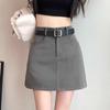 Falda Gris para Mujer Primavera Falda de Trabajo de Cintura Alta 2025 Nueva Falda Línea A Falda de Cadera Vestido Slim