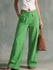 Pantalones de Primavera/Verano 2026 para Mujer Estilo Europeo y Americano Nuevo Amazon Color Sólido Algodón Lino Sueltos Casual Pierna Ancha Largos para Mujer