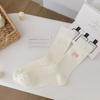 Calcetines de Felpa Grises Primavera y Otoño Estilo Coreano Calcetines con Lazo Bordado Calcetines de Algodón de Doble Aguja Blancos para Mujer Calcetines Japoneses sin Costuras de Media Caña
