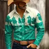 Camisa masculina estilo americano com estampa de penas astecas e padrão de sol e flecha do Sudoeste, colarinho casual abotoado, disponível em peças avulsas