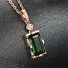 Pingente retangular de esmeralda chanfrada em diamante estilo coreano banhado a ouro rosa 18K incrustado com diamante verde imitação Pingente de turmalina ornamentos da moda