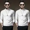 Camiseta de algodón elástico de manga larga para hombre, cuello medio alto, top para primavera y otoño, fina, color liso, prenda interior, pijama, suéter