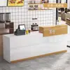 Balcão de caixa, design simples, balcão de recepção, uso comercial, loja pequena, balcão de bar, loja de bubble tea, lanchonete, restaurante, de madeira