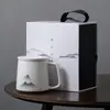 Taza de Oficina Ink Mountain Taza de Cerámica para Separar Té con Tapa Filtro Taza de Té Estilo Chino de Alta Gama Taza de Agua de Regalo