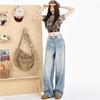 Jeans de Pierna Ancha Rectos Desgastados Lavados de Color Claro Rayados Estilo Callejero Americano Transfronterizos Vintage Desgastados para Mujer 2026
