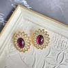 Elegantes Aretes Retro de Diamantes con Clip para la Oreja, Aretes de Girasol de Gelatina con Diamantes Completos, Estilo Retro de Hong Kong, Aretes Ovalados Retro