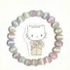 Pulseira Colorida de Pedra Olho de Gato para Mulheres, Pulseira de Cristal Colorida Arco-Íris de Círculo Único, Pulseira Elástica Delicada e Doce com Contas para Meninas