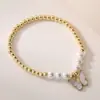 Aogu Elegante e Fashionável Cobre Banhado a Ouro 18K Zircônia Concha Branca Coração Borboleta Coroa Pingente Pulseira de Pérolas Contas Novo