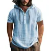 Transfronterizo 2026 nueva sudadera con capucha de algodón y lino europea y americana, manga corta con capucha, primavera-verano, casual, camiseta de playa para hombre