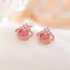 Brincos de Prata S925 Banhados a Ouro Rosa com Turmalina Cor Prata Yilu Ruyi Leve Luxo Versátil Pequeno Temperamento