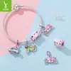Colgante de Bus Gato Rosa Tono Plateado Accesorios para Motocicleta Estilo Lindo Dulce Genial Bicicleta Coche Convertible DIY Cuentas