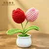 Planta de Tulipa em Vaso Crochê Feito à Mão Lã Flor Artificial Ornamento de Mesa Produto Acabado Decorativo Lembrança