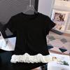 Camiseta Feminina de Verão Estilo Menina Doce, Moderna e Delicada, com Renda e Manga Curta, para um Look Emagrecedor