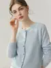 Estilo minimalista~Suéter cardigã de gola redonda 100% caxemira pura feminino solto malha simples cor sólida peça externa top