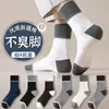 Calcetines de Algodón de Xinjiang de 10 A para Hombre, Primavera, Otoño e Invierno, Resistentes al Olor, Absorbentes del Sudor, Transpirables, Bloques de Color, Versátiles, de Cintura Alta, Calcetines Deportivos Antideslizantes para Primavera