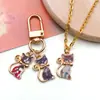 Encantadores y Lindos Pendientes de Gato con Diseño de Impresión de Aleación Esmaltada Accesorios DIY Colgante Llavero Cadena para Teléfono