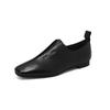Zapatos de piel de oveja de textura fría simples para abuela 2023 otoño planos de punta cuadrada de cuero zapatos de cuero completos de boca profunda de una sola capa para mujer