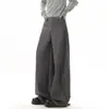 Pantalones Casuales Versátiles de Pierna Ancha Sueltos para Hombre Estilo Old Money Vintage con Efecto de Caída, Marca de Nicho de Moda Pantalones de Traje con Cintura Plegable y Parche