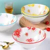 Cerámica Japonesa Vajilla Flores Prósperas 8 Tazones en Forma de Sombrero Tazones para Arroz Celebridad de Internet Estilo Japonés Tazones Altos para Ramen Tazones para Ensalada