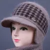 Estilo Novo de Inverno Chapéu para Mãe de Meia-Idade e Idosa Chapéu Boina Quente de Pelo de Coelho da Moda Chapéu de Lã Tricô Espesso com Forro de Veludo para Mulheres