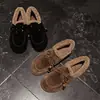 Sapatos Quentes de Couro de Vaca com Lã e Algodão para Mulheres, Sapatos Boken Retrô, Novos Sapatos Rasos com Cadarço de Bico Redondo em Couro Genuíno com Contas