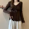 Camiseta de Manga Larga Estilo Puro Deseo para Mujer, Diseño de Otoño, Cintura con Cordón, Top Adelgazante