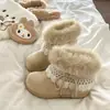 Botas de Neve Femininas 2025 Outono e Inverno Novo Estilo Milênio Forradas com Lã Espessadas Aumento Interno Quente Manga Nordeste