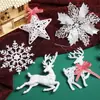 Colgante árbol de Navidad brillante Blanco 12cm flor de plástico estrella de cinco puntas copo de nieve ciervo colgante escena diseño decoraciones