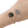 Pulsera de Semilla de Mostaza y Nomeolvides Flor Real Souvenir Joyería Popular Creativa Regalo Pulsera de Acero Inoxidable y Perlas