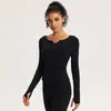 Ropa de Yoga Transfronteriza Europea y Americana para Mujer, Mono de Manga Larga con Cuello en V, Camiseta Deportiva Ajustada, Ropa de Fitness con Cintura Ceñida para Correr