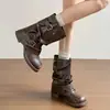 Botines cortos retro para mujer, nuevo estilo otoño 2026, botas de media pantorrilla con tacón grueso, estilizan y son versátiles, modernas botas de jinete