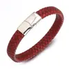 Pulsera tejida de cuero retro simple de moda todo partido pulsera de hebilla magnética de acero inoxidable lisa hecha a mano de cuero creativa