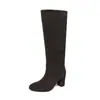 Botas de montar de cuero de caña alta para mujer, nuevo estilo otoño e invierno, piel genuina, punta redonda, sin cordones, tacón alto grueso, botas hasta la rodilla