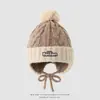 Chapéu de Outono e Inverno BOSTON Chapéu de Lã Infantil Proteção para as Orelhas Pompom Chapéu de Tricô Quente Meninos e Meninas Chapéu de Puxar à Prova de Vento