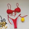 Amazon tira tirante traje de baño mujer plisado fruncido cordón sexy color liso bikini traje de baño Europa y América al por mayor
